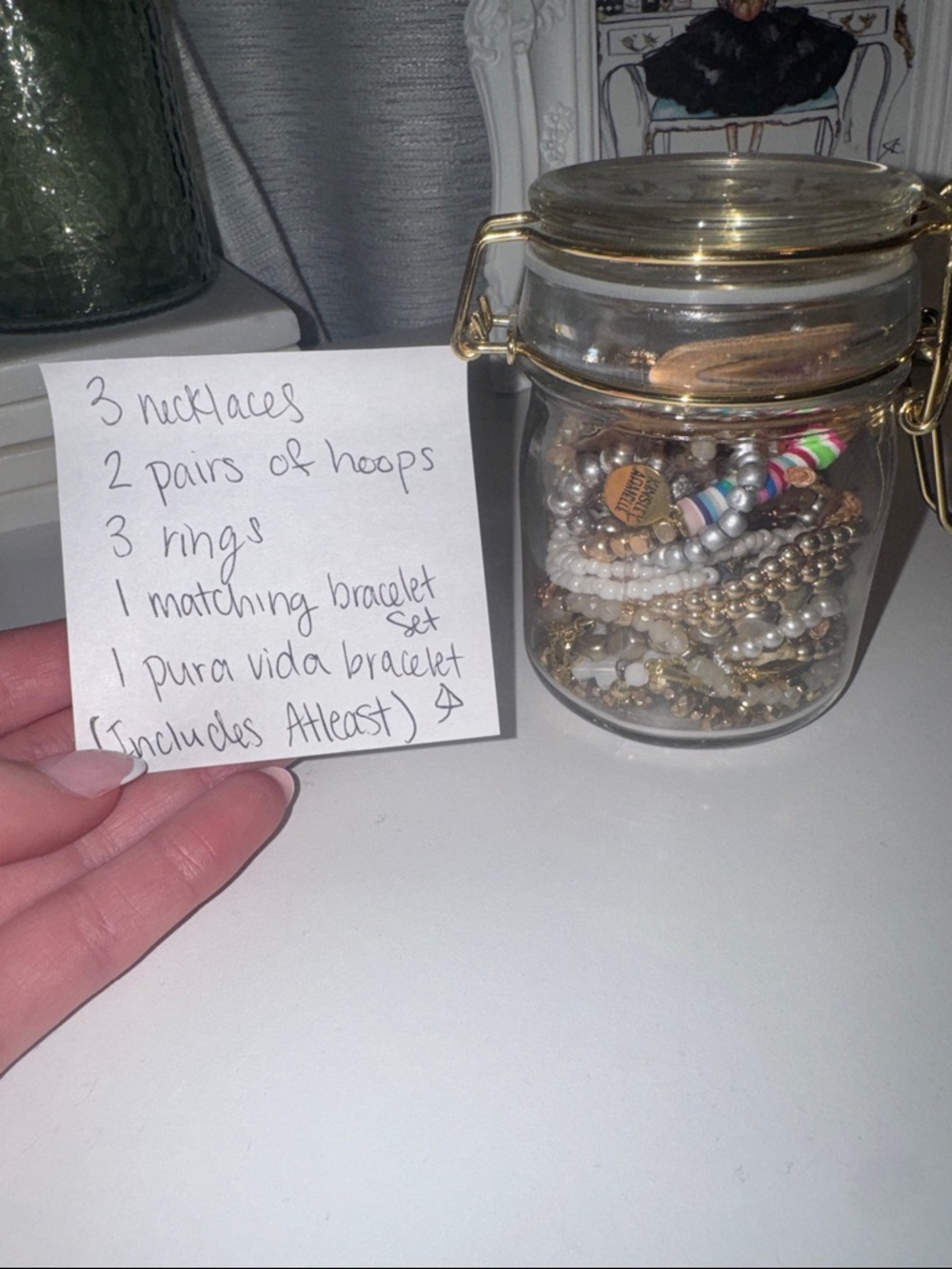 Mixed Beaded Bracelet and Charm Jar - Gold & White Accents